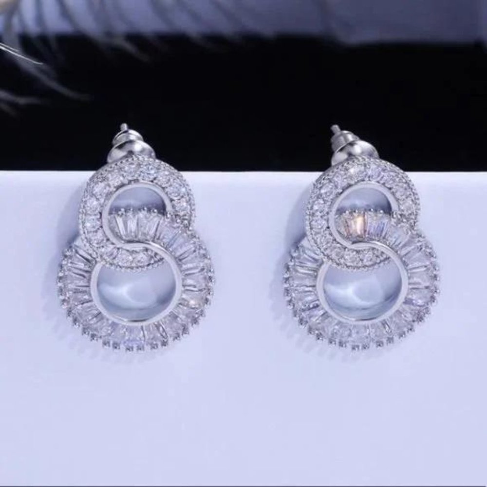 NEW 925 Sterling Silver Diamond Hoop Earrings, beautiful Earrings, cute Earrings - Picture 8 of 8